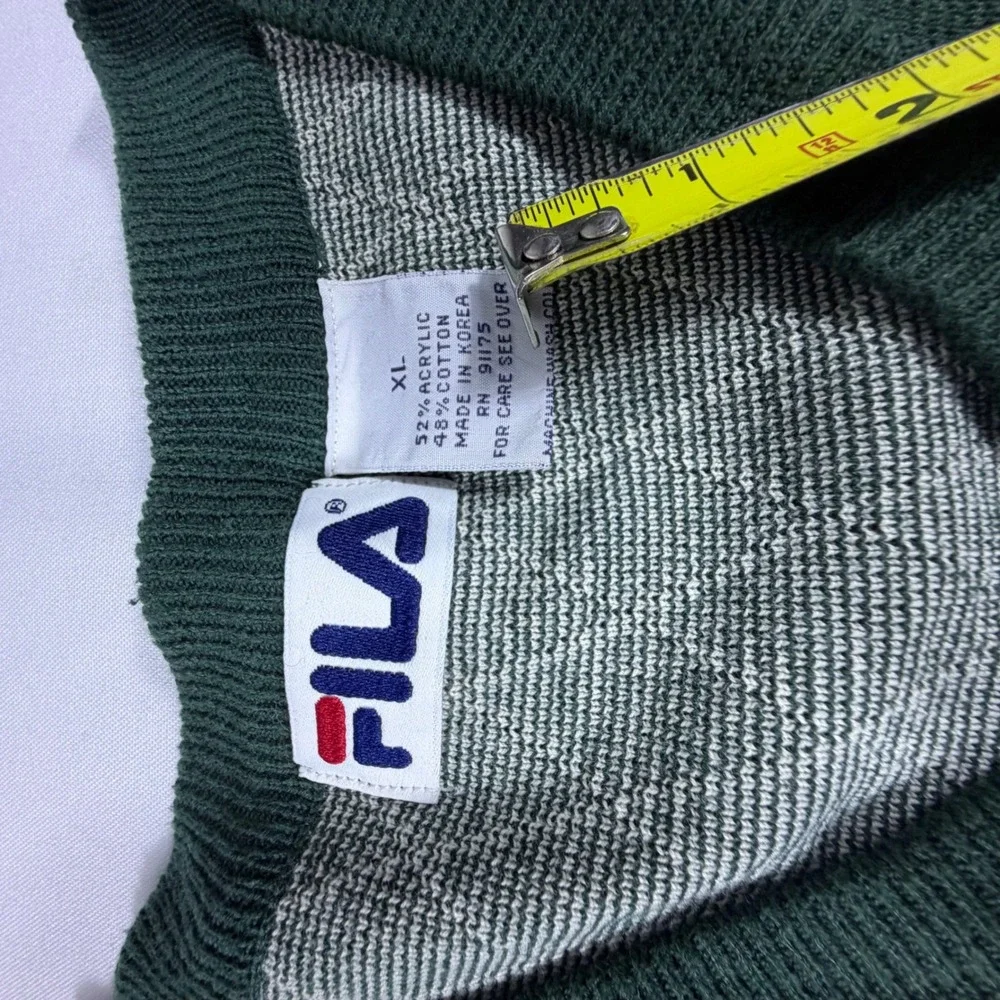 Fila‎ Mens XL Argyle Sweater Vest Forest Green White V-Neck Knit Cotton Blend